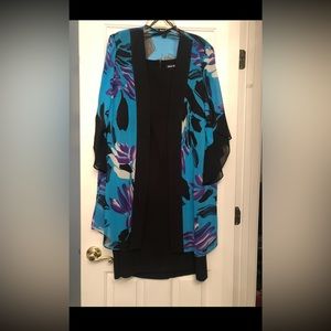 Dana Kay 2pc set. Flowy colorful jacket with little black dress. Size 16W.